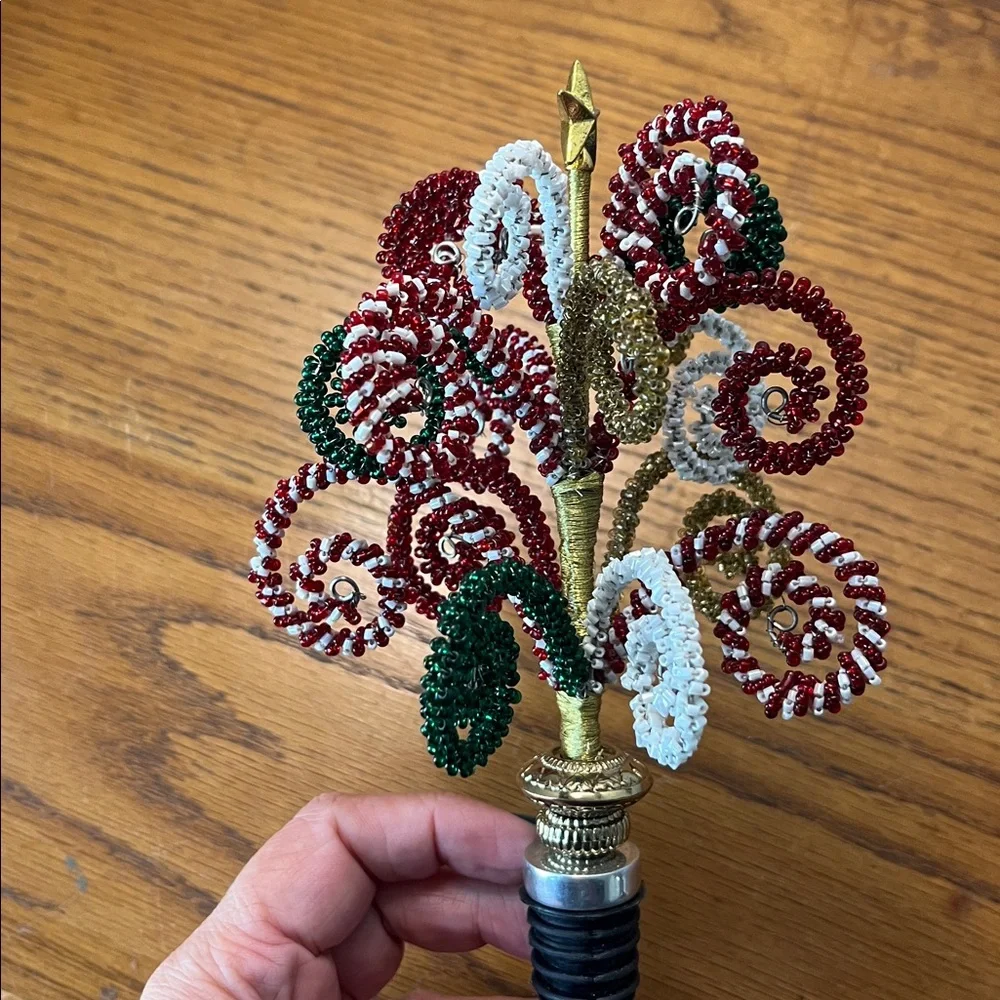 Pier 1 Imports Beaded Christmas Tree Wine Bottle Stopper